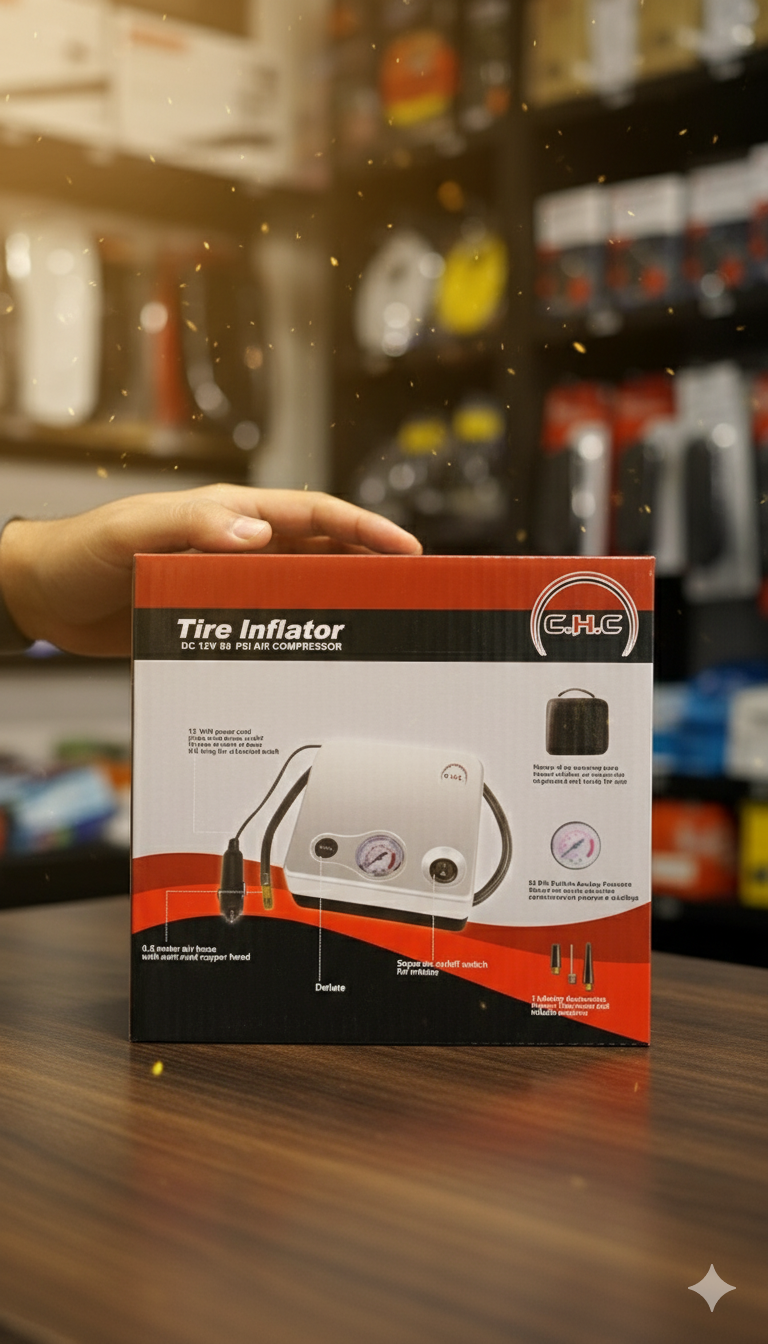 C.H.C Portable 12V Air Compressor & Tire Inflator | 80 PSI - Image 2