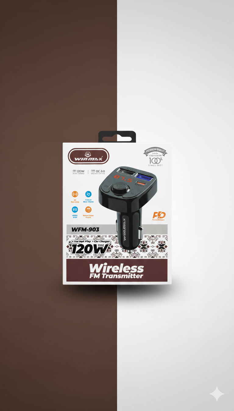 WIN MAX WFM-903 120W Wireless FM Transmitter & Car Charger - Image 4