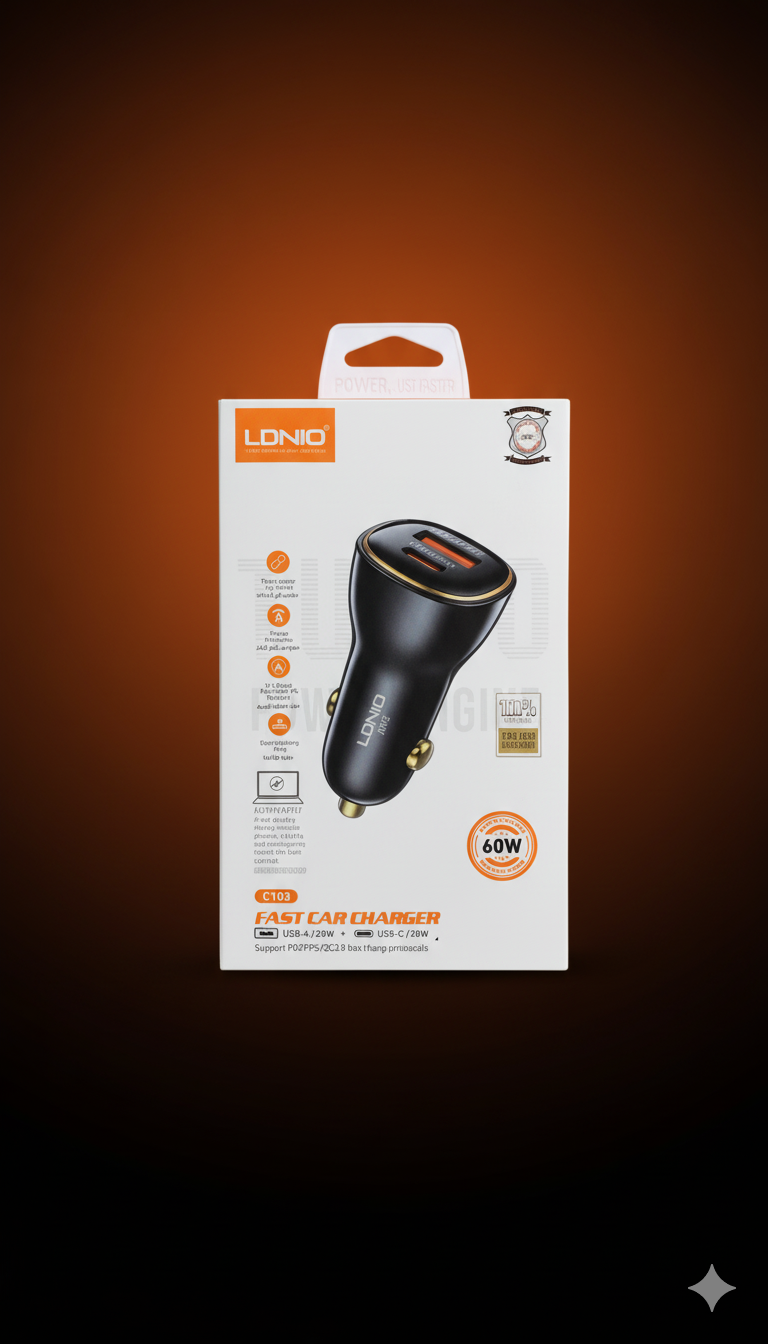 ⚡ LDNIO C103 60W Dual-Port Super Fast Car Charger
