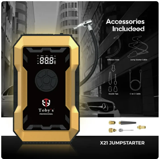 Toby’s X21 Jump Starter with Compressor for Cars 10000mAh and 37WH Best Power Bank for Electronic Devices - Image 2